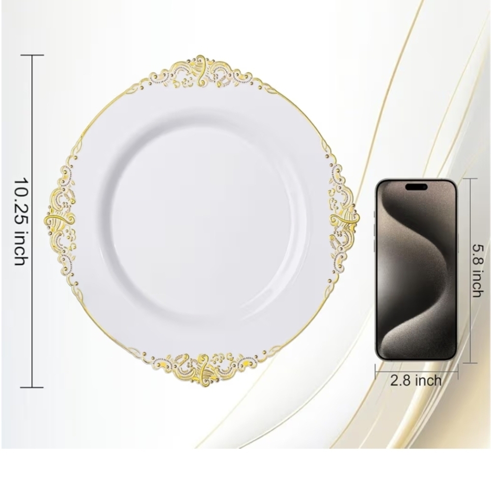 Premium Clear Disposable Party Dinner Plates with Decorative Gold Border - Picture 4 of 4